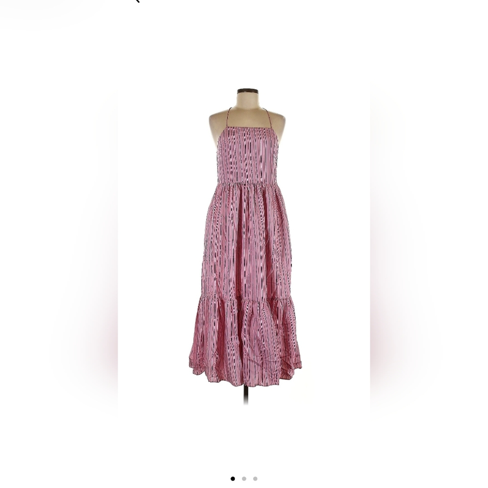 ZARA PINK STRIPED TIERED MAXI / MIDI DRESS SIZE XS EXTRA SMALL